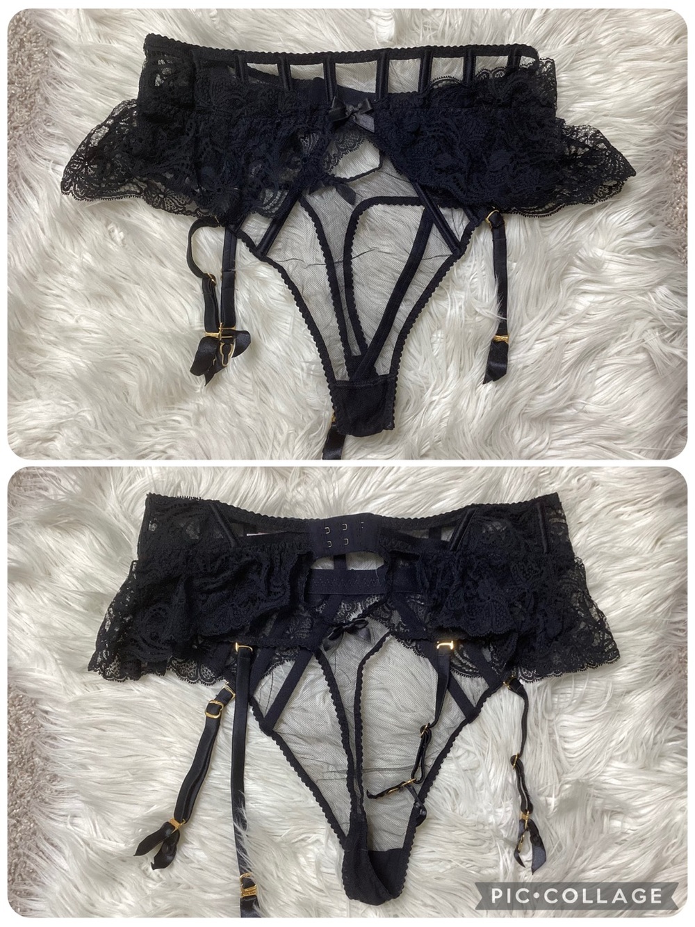 Agent Provocateur Black Lace Garter Ruffled Sz 4